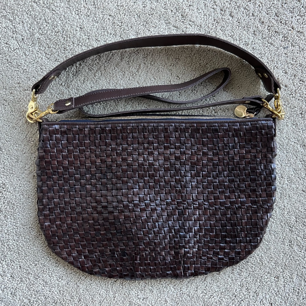 SOLD-OUT BNWT Clare V Moyen Messenger bag in Tobacco Brown Woven Checker - Picture 3 of 5